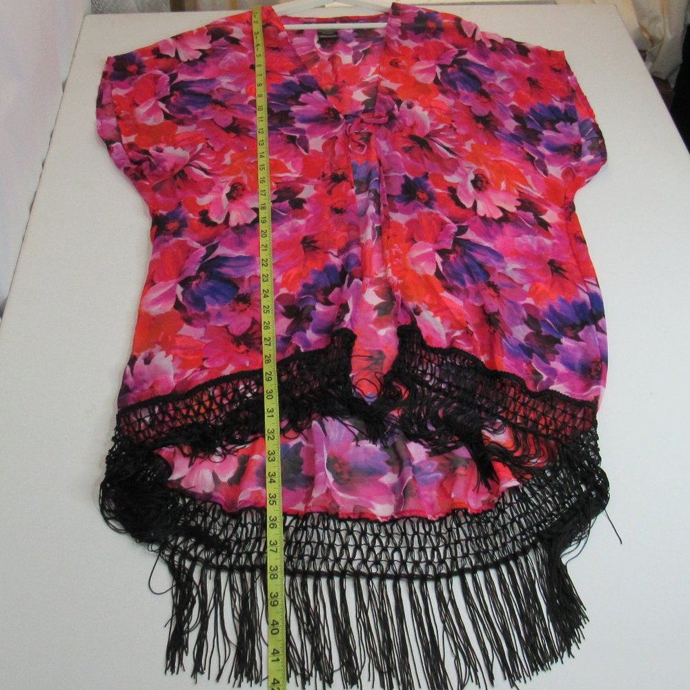 Catalina Womens Floral Print Kimono Fringe Hem Casual Cardigan Cover Ups Size S - Picture 6 of 6